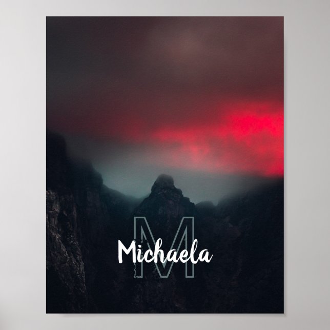 Burning clouds, fog and mountains monogram poster (Front)