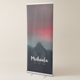 Burning clouds, fog and mountains monogram retractable banner