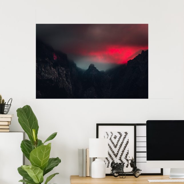 Burning clouds, fog and mountains poster (Home Office)