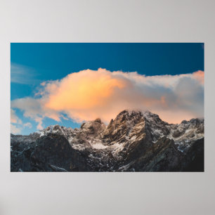 Burning clouds over the mountains poster
