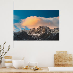Burning clouds over the mountains poster