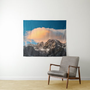 Burning clouds over the mountains tapestry