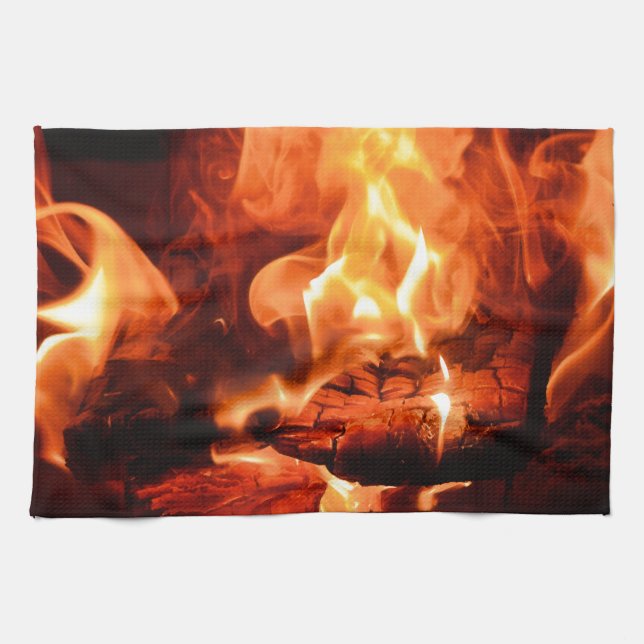 Burning Fireplace Flames I Tea Towel (Horizontal)
