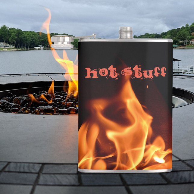 Burning Flames on Black and Orange Customisable Hip Flask (Creator Uploaded)
