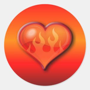 Burning Flaming Heart Classic Round Sticker