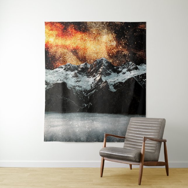 Burning galaxy above majestic mountains tapestry (In Situ)