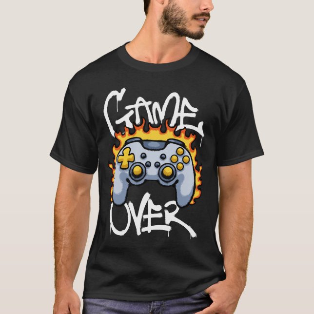 burning Game Controller streetwear T-Shirt (Front)