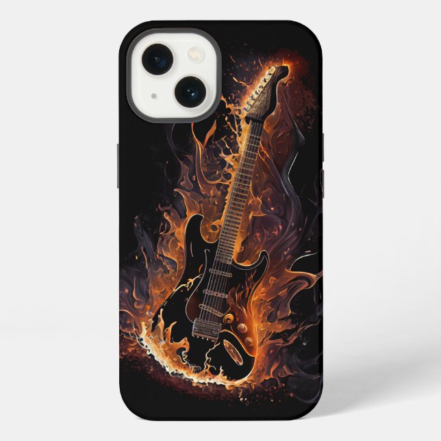 Burning Guitar Black AI Art iPhone Case (Back)