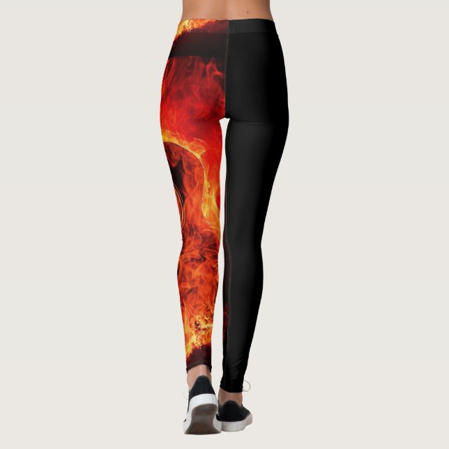 Burning Guitar Flames Fire Music Orange Black Leggings (Back)