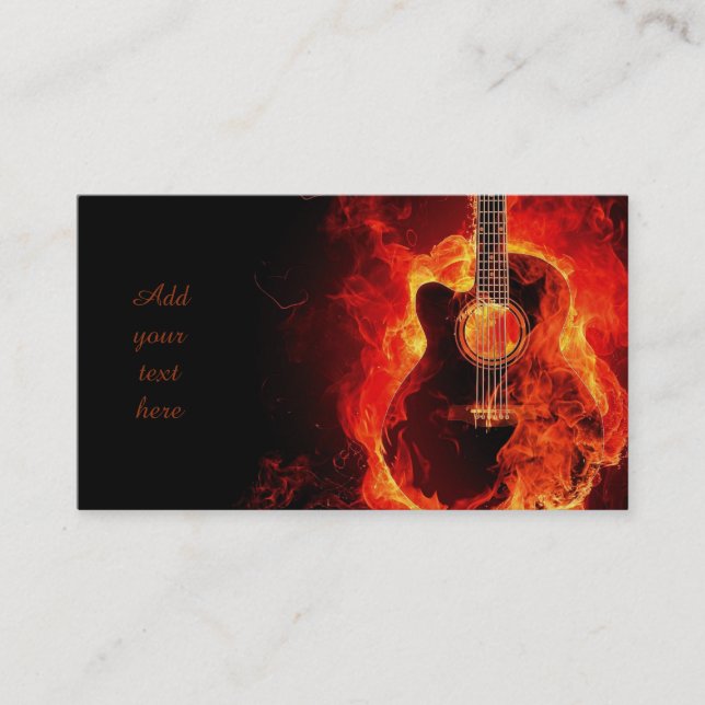 Burning Guitar Orange Flames, Music Business Cards (Front)