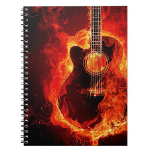 Burning Guitar, Orange Flames Music Rock Band Notebook