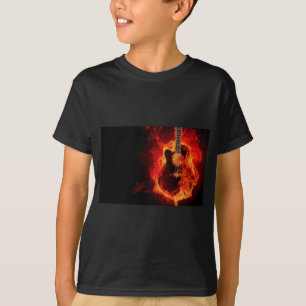 Burning Guitar, Orange Flames Music Rock Band T-Shirt