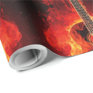Burning Guitar, Orange Flames Music Rock Band Wrapping Paper