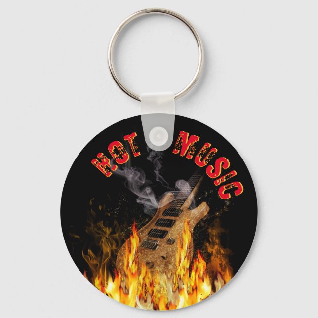Burning Guitar w/our your text Key Ring (Front)