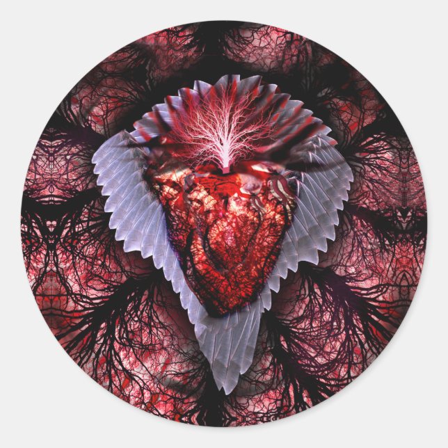 Burning Heart Classic Round Sticker (Front)