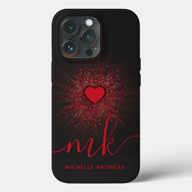 Burning Heart Custom Monogram and Name Case-Mate iPhone Case (Back)