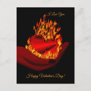 Burning Heart in Hand , Happy Valentine s Day Holiday Postcard