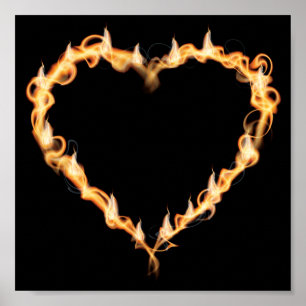 Burning Heart of Fire Black Dark Love Graphics Poster