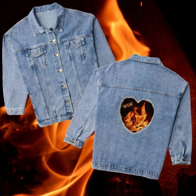 Burning Heart on Fire Photographic Flames Denim Jacket (Creator Uploaded)