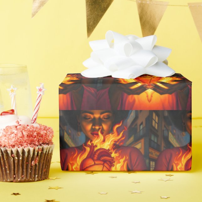 Burning Heart  Wrapping Paper (Birthday Party)