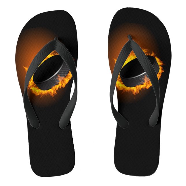 Burning Hockey Puck Flip Flops (Footbed)
