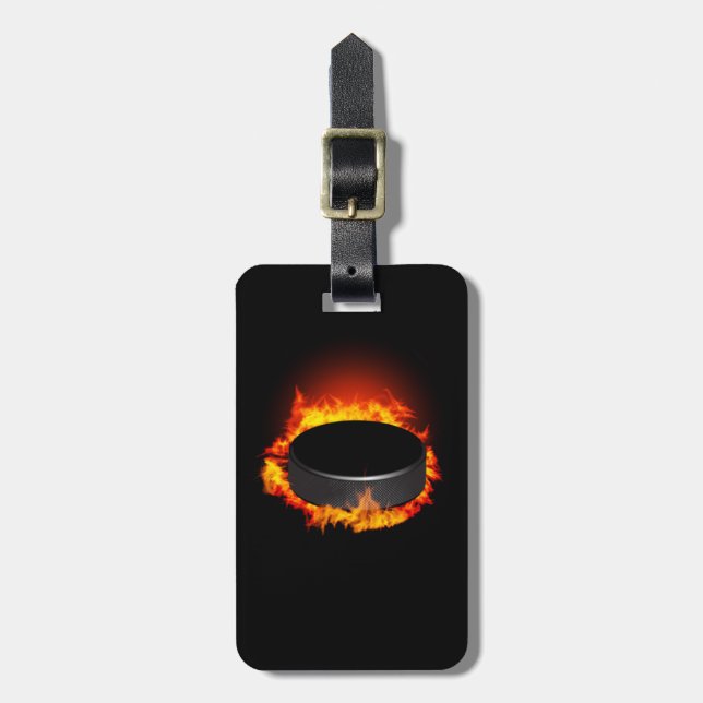 Burning Hockey Puck Luggage Tag (Front Vertical)