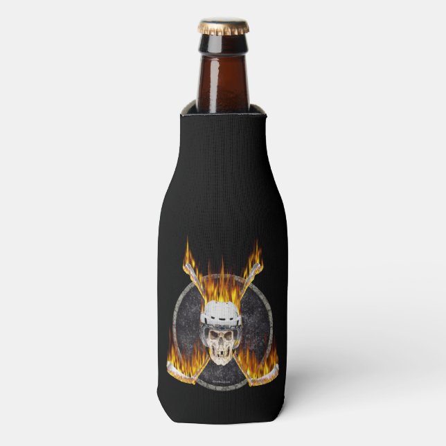 Burning Hockey Sticks Bottle Cooler (Bottle Front)