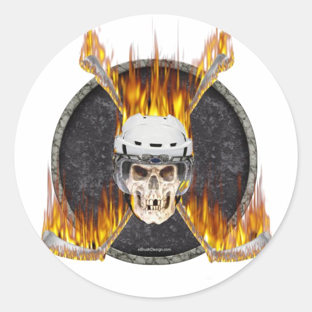 Burning Hockey Sticks Classic Round Sticker (Front)