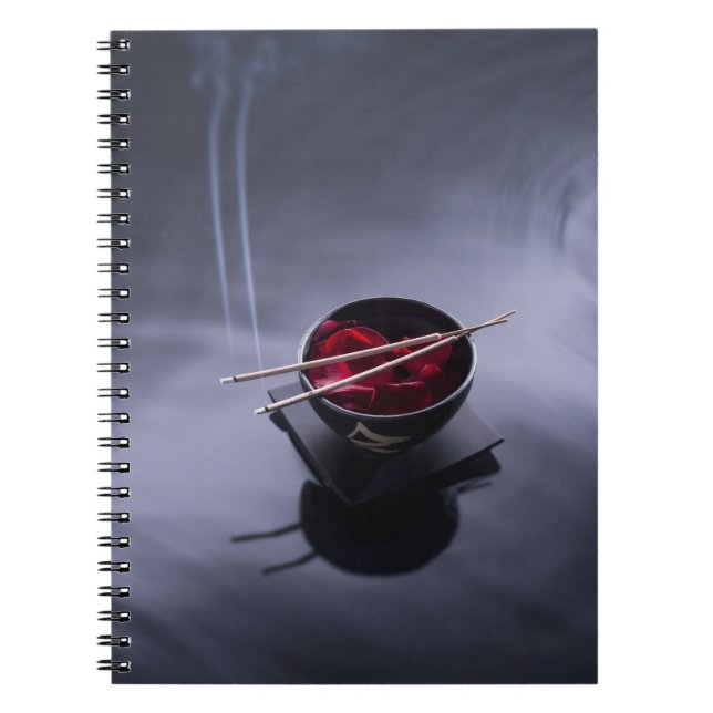 Burning incense on top of bowl of petals notebook (Front)