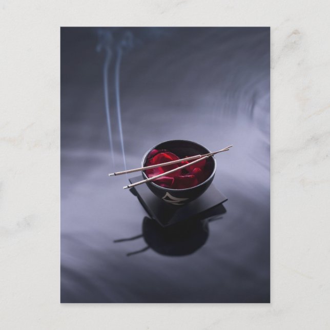 Burning incense on top of bowl of petals postcard (Front)