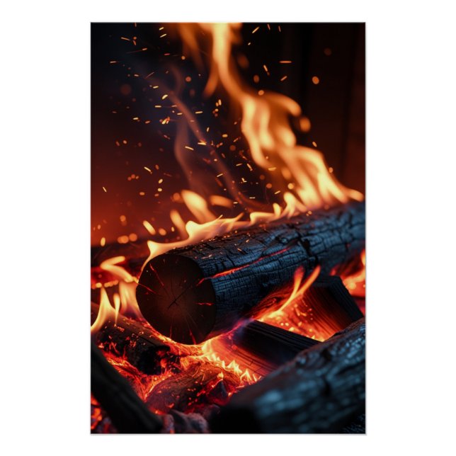 Burning Logs – Glowing Fire and Sparks Poster (Front)