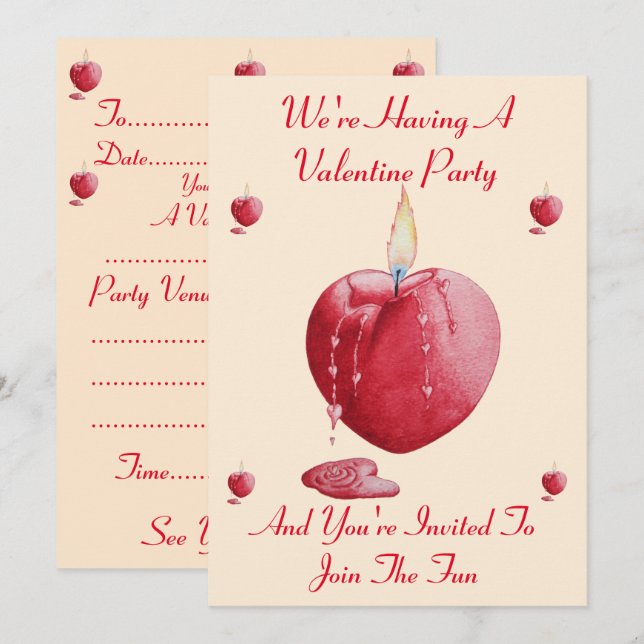  burning love heart valentines party invitation (Front/Back)