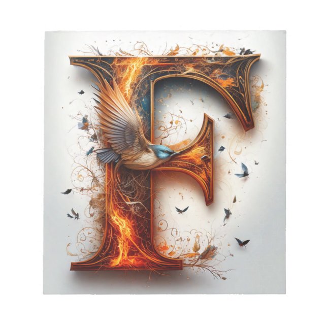 Burning Phoenix Letter "F" Art Print/Postcard Notepad (Front)