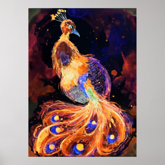 Burning Phoenix Peacock Poster (Front)