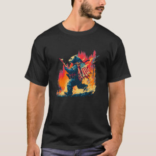 Burning Rock Guitar in Forest for US Bear Lovers T-Shirt