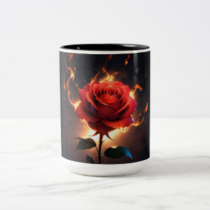 Burning Rose Fire Flower Art – Dark Romantic Gothi Two-Tone Coffee Mug