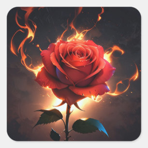 Burning Rose – Passion Meets Destruction in Striki Square Sticker