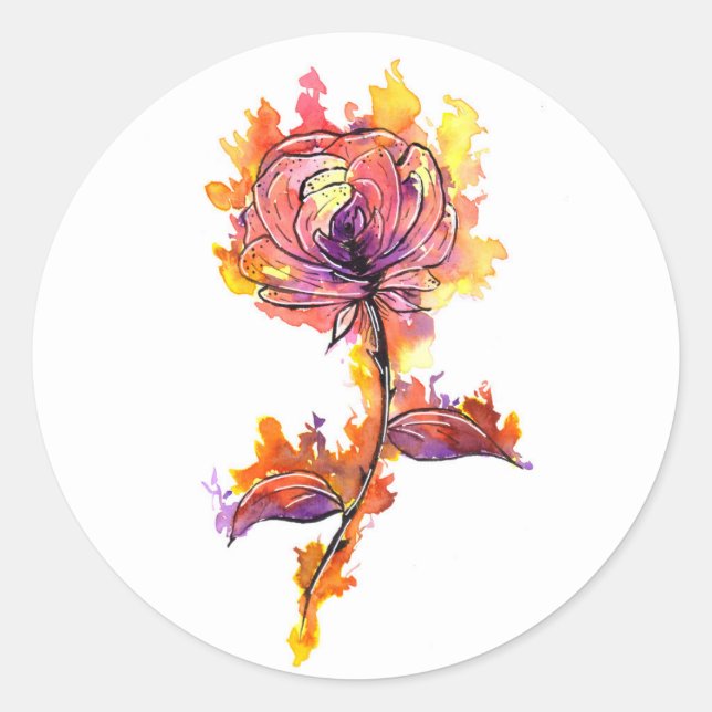 Burning Rose Tattoo Classic Round Sticker (Front)