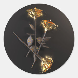 Burning Roses – Golden Elegance Classic Round Sticker