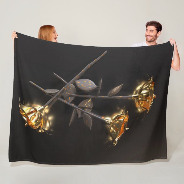 Burning Roses – Golden Elegance Fleece Blanket (In Situ)