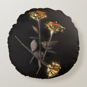 Burning Roses – Golden Elegance Round Cushion