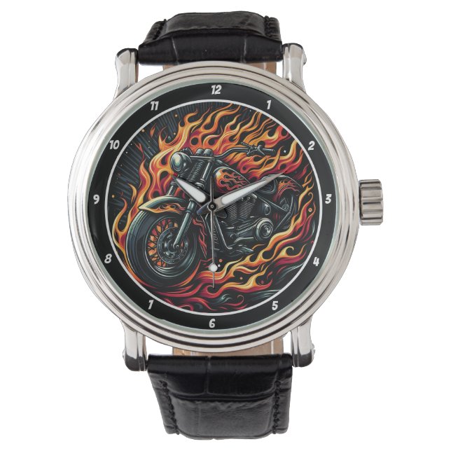 Burning Rubber, Fiery Watch Face. (Front)