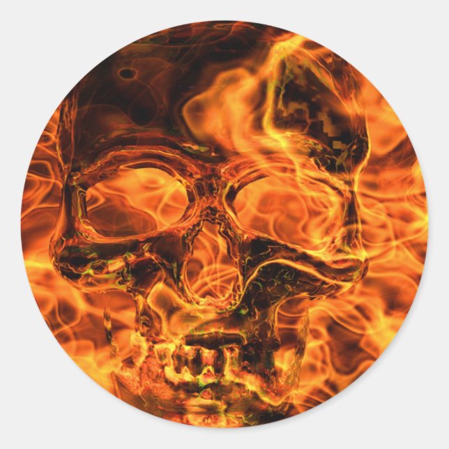 Burning skull classic round sticker (Front)