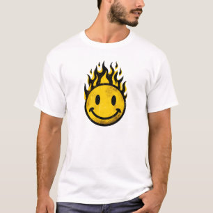 Burning Smiley – Grunge Aesthetic Flame Face T-Shirt