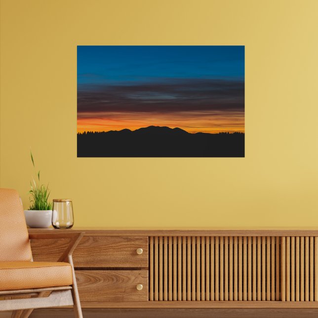 Burning sunset above landscape silhouette poster (Living Room 2)