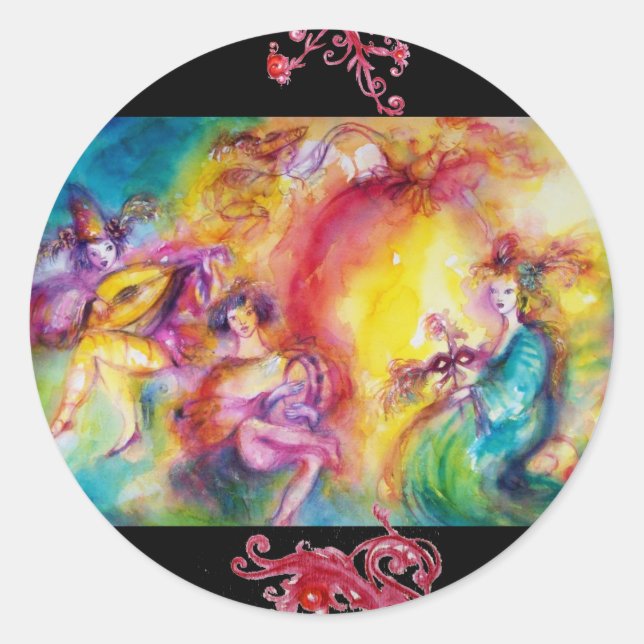 BURNING THE CARNIVAL / Venetian Masquerade Dance Classic Round Sticker (Front)