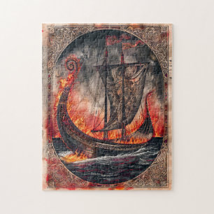 Burning Viking Ship in Burial Ritual Jigsaw Puzzle