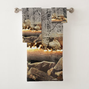 Burning Yule Log in Forest Bath Towel Set