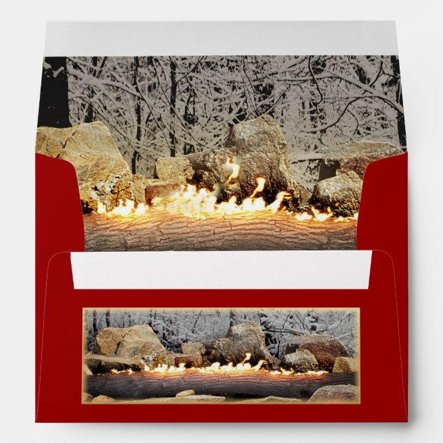 Burning Yule Log in Snowy Forest Envelope (Back (Bottom))