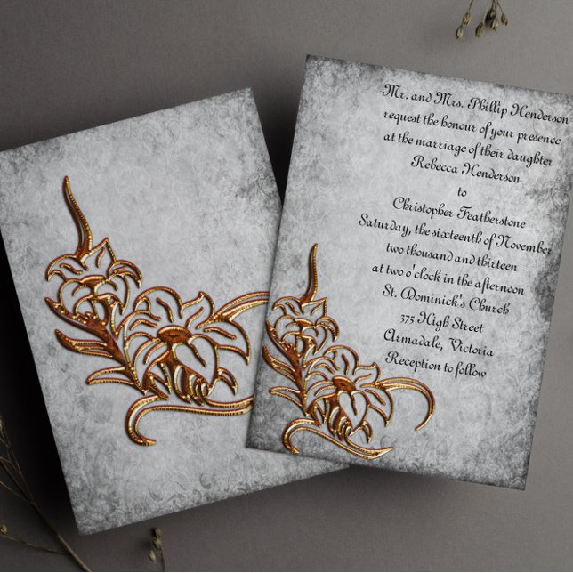 Burnished Gold on Antique Grey Wedding Invitation (Creator Uploaded)